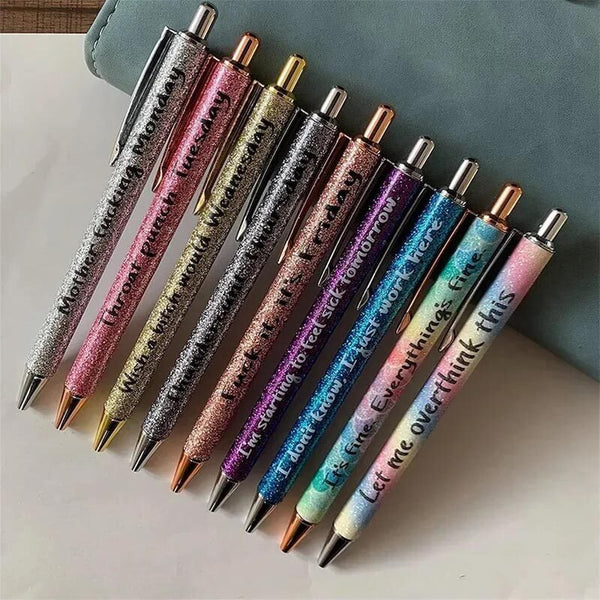 7Pcs Weekday Pens Glitter Pen With Funny Sayings Vibrant Passive