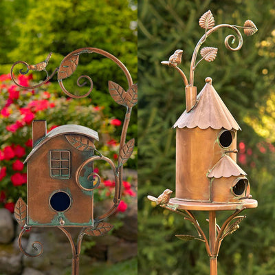 Handmade Metal Birdhouse Garden Stakes