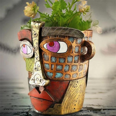 Handmade Picasso Antique Bronze Abstract Beauty Face Flower Pot