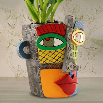 Handmade Picasso Antique Bronze Abstract Beauty Face Flower Pot