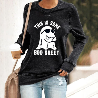 Women's Halloween This Is Some Boo Sheet Print Sweatshirt