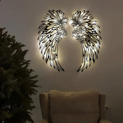 1 Pair Angel Wings Metal Wall Art With Led Lights