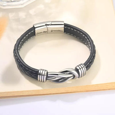 "Grandfather and Grandson Forever Linked Together" Braided Leather Bracelet - Love My Grandson