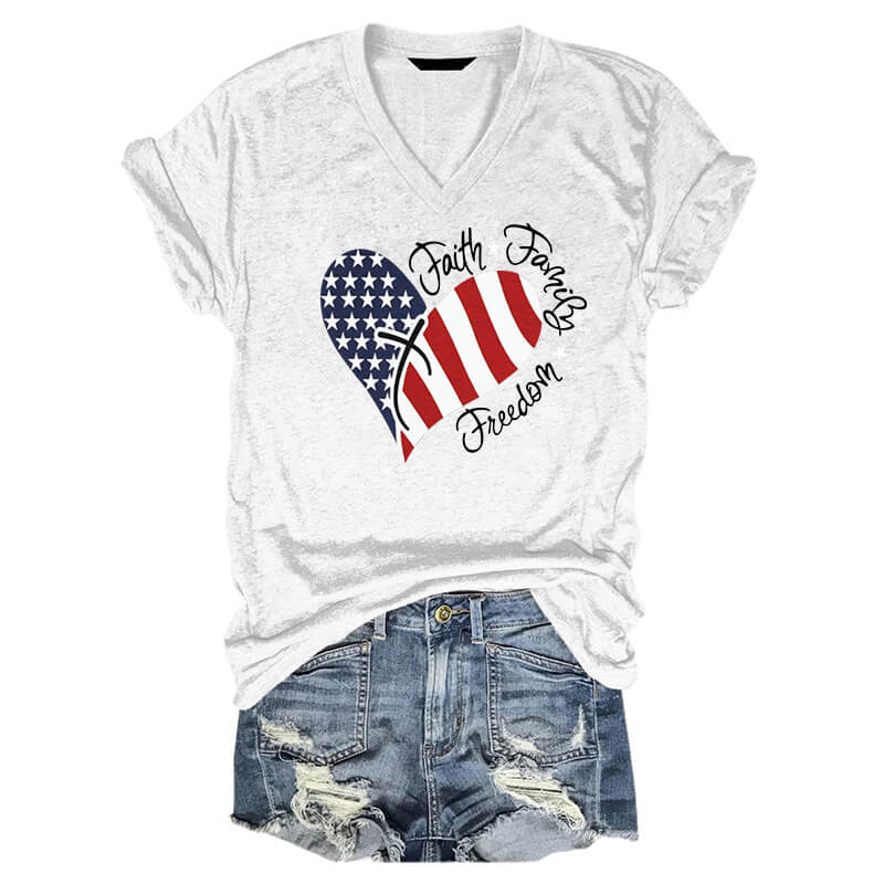 V-Neck Independence Day Print T-Shirt