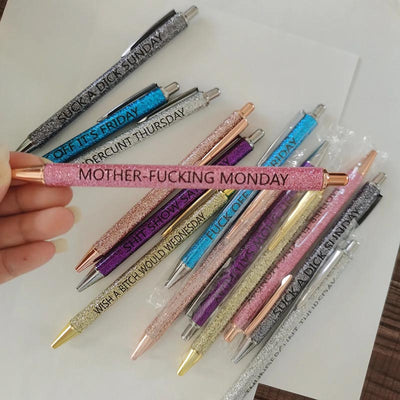 7Pcs Weekday Pens Glitter Pen With Funny Sayings Vibrant Passive Fancy  Ballpoint Pens Cute Gifts