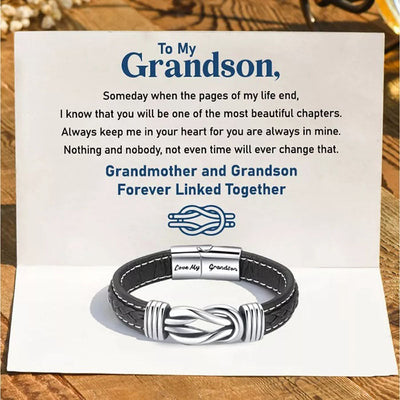 "Grandmother and Grandson Forever Linked Together" Braided Leather Bracelet - Love My Grandson
