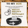 To My Son Pray Through It Leather Cross Bracelet - Card030