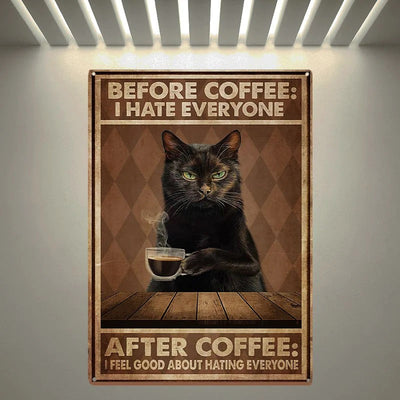 Funny Cat Coffee Metal Sign, Vintage Kitchen Signs, Wall Decor, Home Bar Cafe Decorations