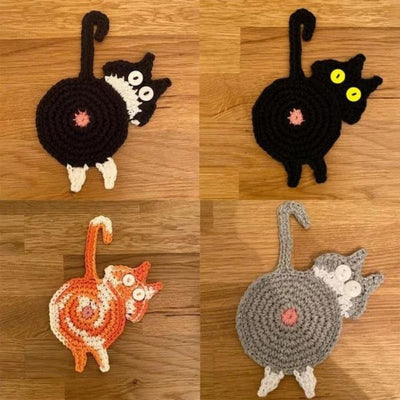Cute Cat Knitted Kitten Butt Coasters