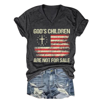 Women's Casual God'S Children Are Not For Sale Short Sleeve V-neck T-Shirt