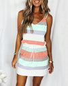 Color Striped Drawstring Dress