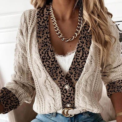Cozy Glam Leopard Cable Knit Sweater【FREE SHIIPPING】
