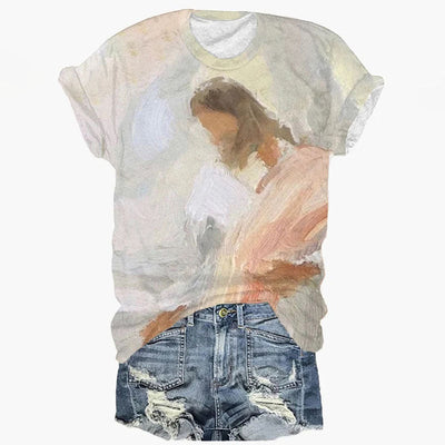 Women's Jesus Print Crew Neck T-Shirt