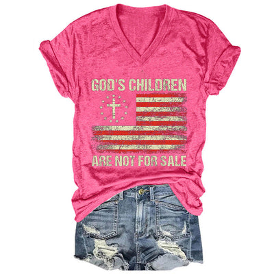 Women's Casual God'S Children Are Not For Sale Short Sleeve V-neck T-Shirt