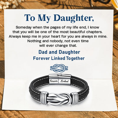 "Dad And Daughter Forever Linked Together" Braided Leather Bracelet - Forever Linked