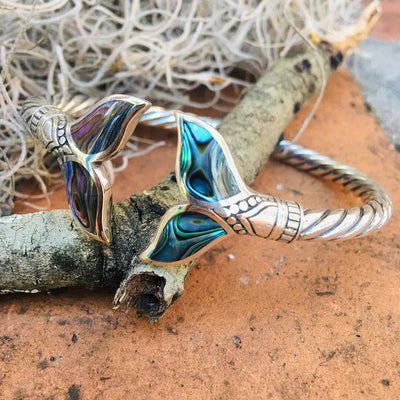 Abalone Shell and Silver Mermaid Tail SS Bangle Bracelet