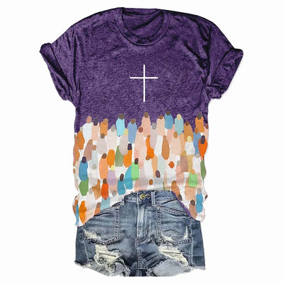 Women's Faith Respect Jesus Cross Print Crew Neck T-Shirt