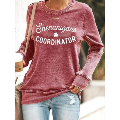 Women's Shenanigans Coordinator St. Patrick's Day Casual Long Sleeve Crewneck Sweatshirt