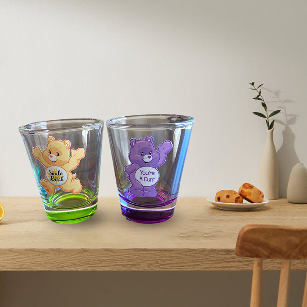 Set of 6 Swear Bears Print Shot Glasses, Funny Cute Bears Glass