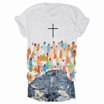 Women's Faith Respect Jesus Cross Print Crew Neck T-Shirt