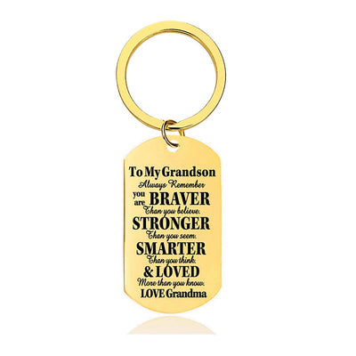 Grandma To Grandson - Always Remember You Are Braver Than You Believe - Inspirational Keychain - A918