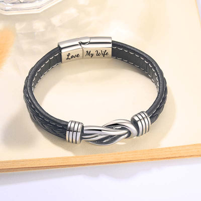 To My Wife - "Wife And Husband Forever Linked Together" Braided Leather Bracelet